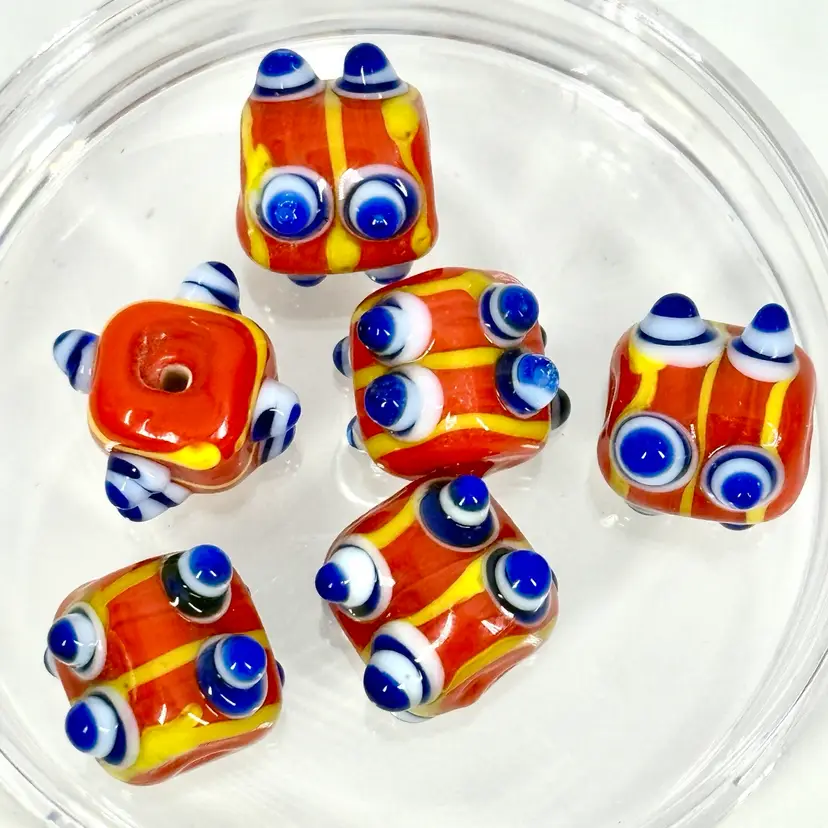 6 Glass Hobnail Beads - India - w/Container (2)