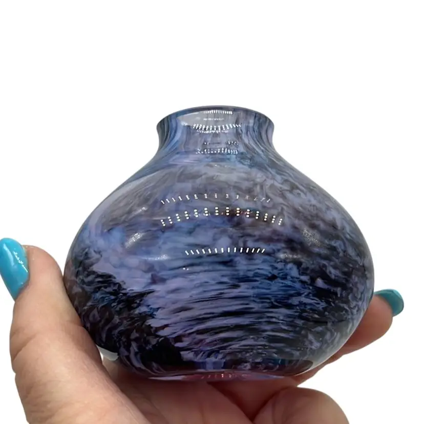 Miniature Art Glass Vase Blue Purple |2.25” (*read) As Is