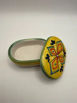 Deruta Italian Pottery Lidded Oval Trinket Box Hand Painted Jewelry Box Italy
