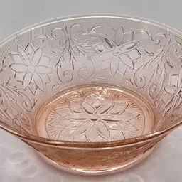 Vintage Pink Indiana Glass Bowl with Floral Design Pink/Peach Sandwich 8 1/2"