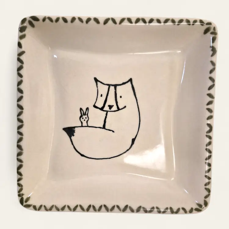 Jean Elton Signed Fox Collector Plate- 6 Inch Square Plate