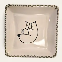 Jean Elton Signed Fox Collector Plate- 6 Inch Square Plate