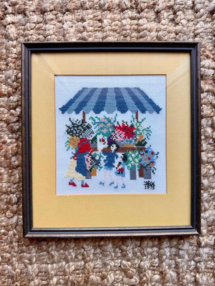 Vintage 1975 Needlepoint – Flower Vendor Cart
