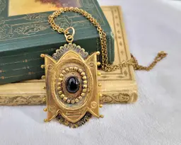 Antique Onyx Mourning Hair Locket Gold Filled Pendant Necklace Victorian Mori