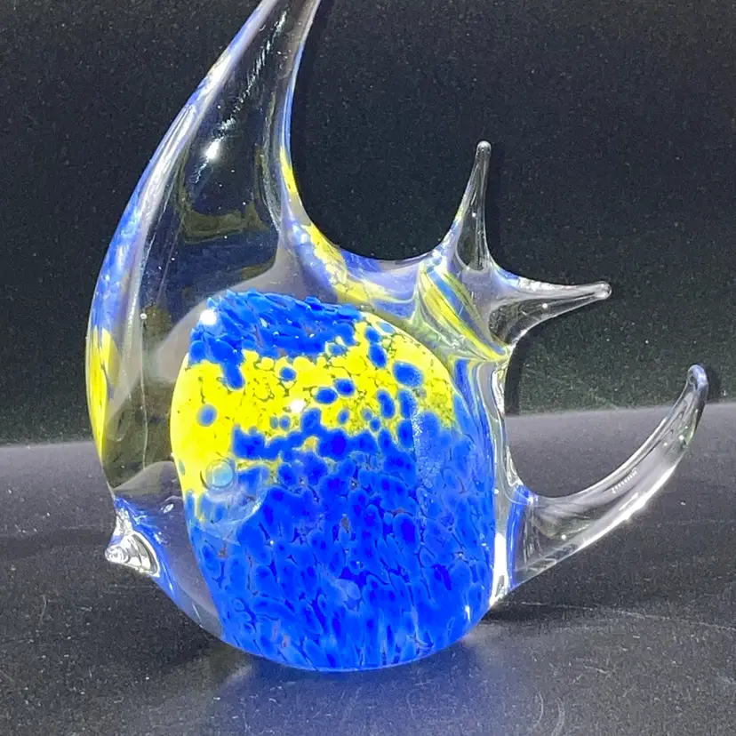 Angelfish Paperweight! Vibrant Blue and Yellow Pattern! 4 1/2” Tall X 4” Long!