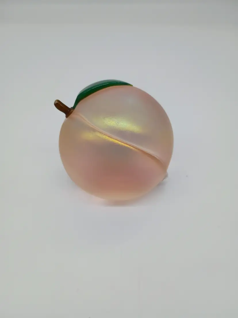 Orient & Flume Art Glass Paperweight Peach Fruit Signed Iridescent Vintage