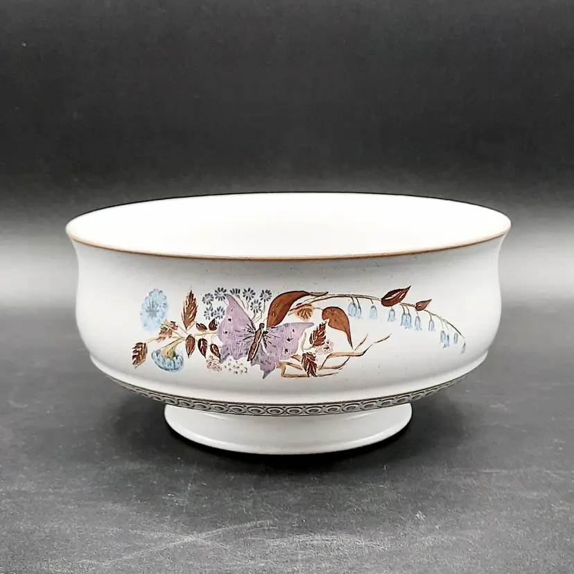 Vintage Denby England Lorraine Footed Cereal Fruit Bowl Butterfly Floral Pattern