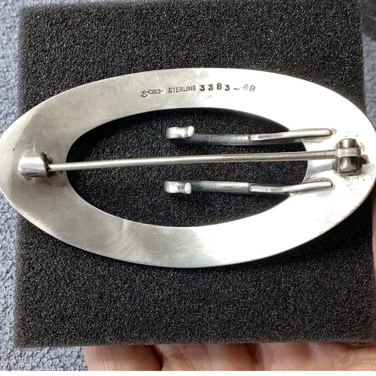 Antique Sterling Silver Brooch Art Nouveau William B Kerr Sash Pin Guilloche Enamel 3” 1/4”