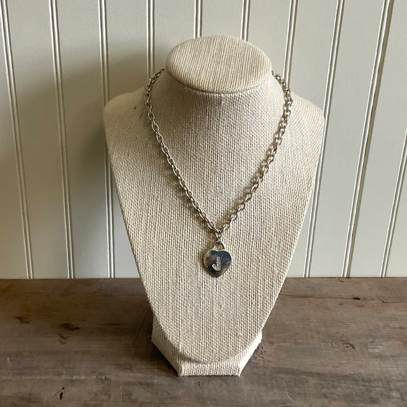 Vintage Heart Charm Necklace with Initial J