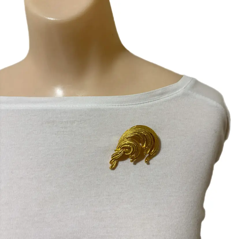 Signed Mamselle Feather Leaf Brooch Gold Tone Pin Vintage Mid Century Modern