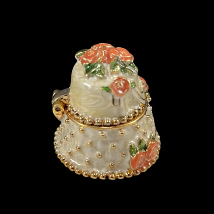 Monet Enamel Flowered Cake Magnetic Trinket Box, Monet Collectible Box Wedding Cake, Enamel Monet Keepsake Box