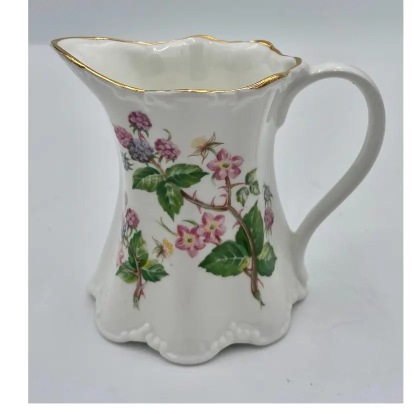 Vtg. St. George Fine Bone China (England) Creamer, Raspberries, Gold Gilt, 3.75"