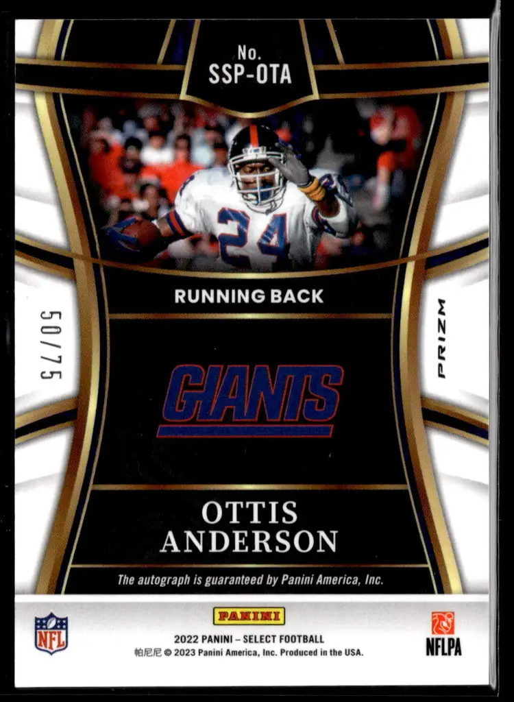 2022 Panini Select Football OTTIS ANDERSON Auto /75 Red Prizm SP #SSP-OTA GIANTS!