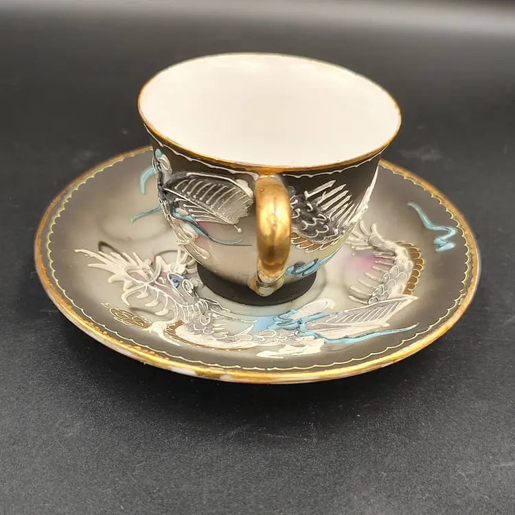 Vtg Japanese Moriage Dragonware Demitasse Teacup and Saucer Set