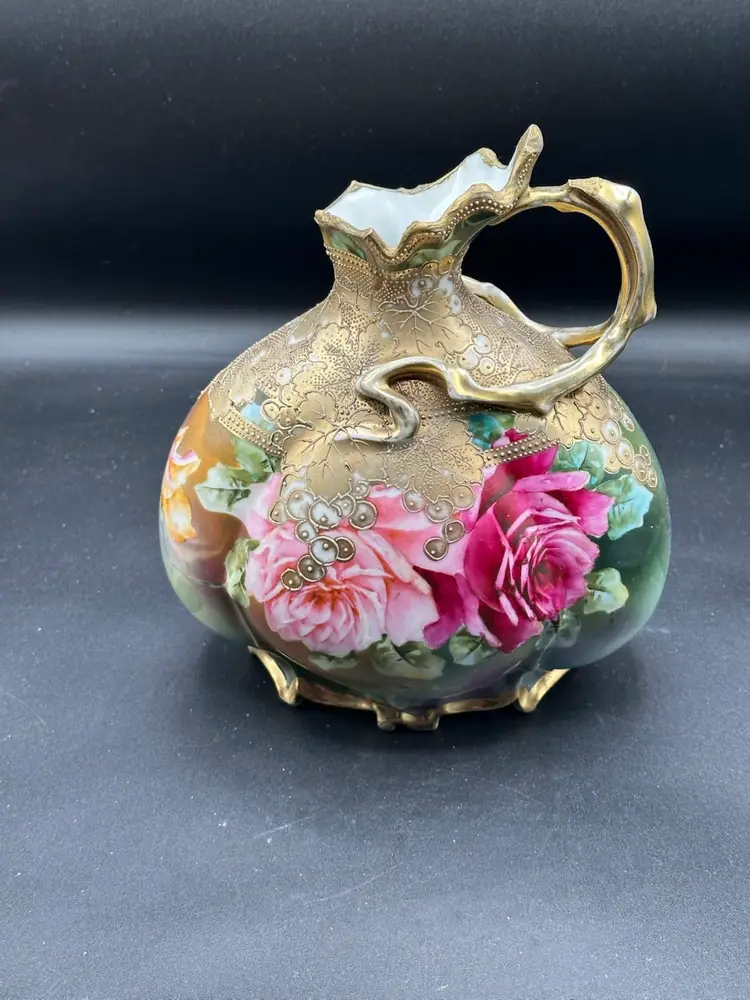 Vintage Royal Kinran Nippon Porcelain Floral Pitcher Ewer