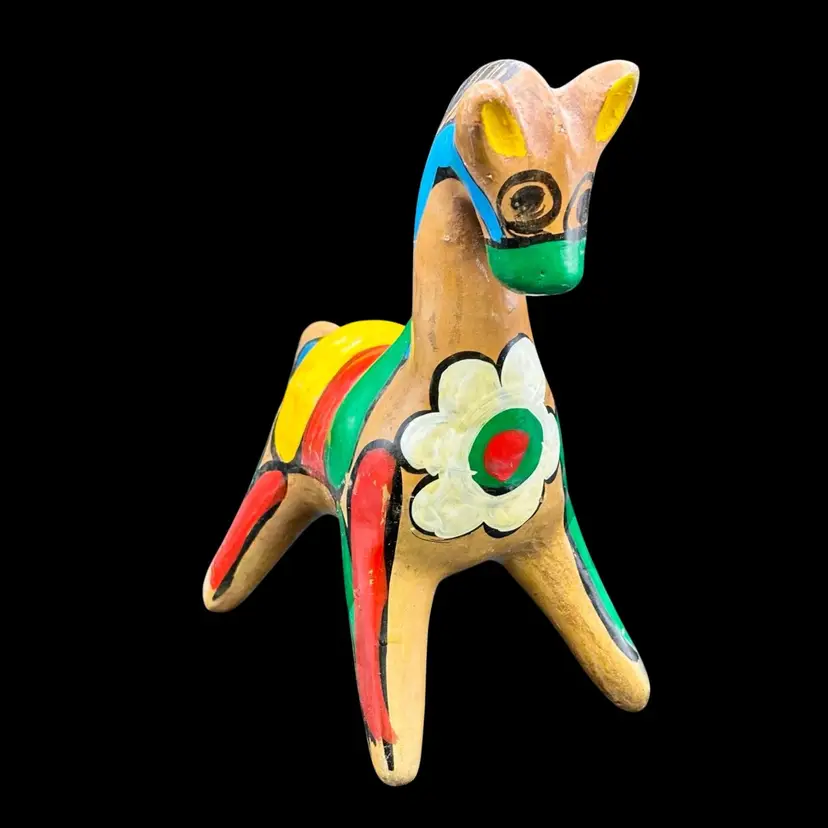 Vintage Mexican Folk Art Hand-Painted Pottery Horse Coin Bank 7.5β