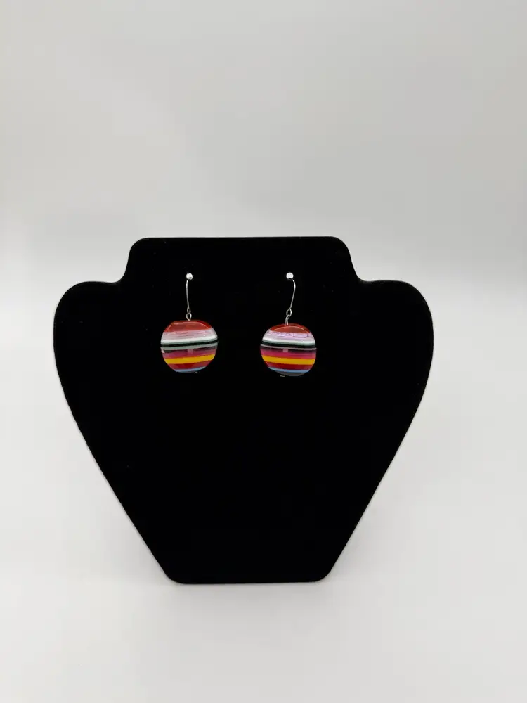 Vibrant Colorful Round Candy Swirl Dangle Drop Sterling Silver Hook Earrings Vtg