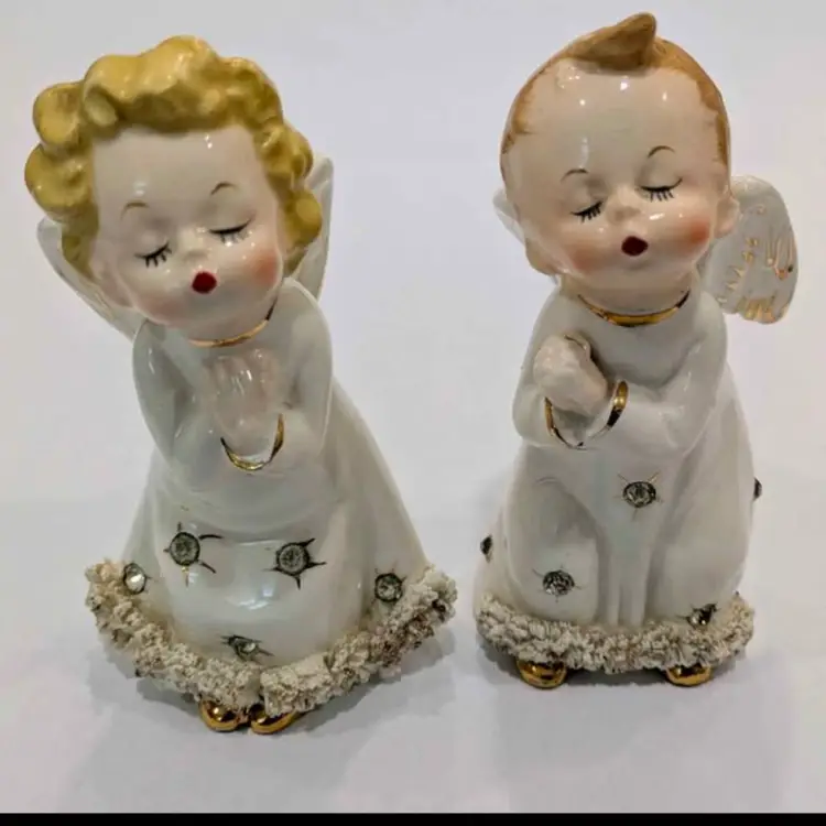 1950s Porcelain Angel Figurines Fine A Quality Japan MCM boy repair
