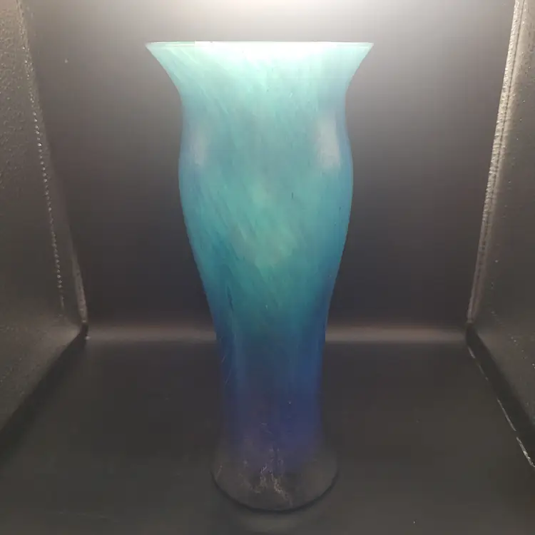 Caithness Art Nouveau Style Salome Blue/Green Cased Glass Vase 8.5 in Tal