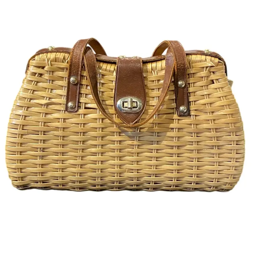 Vintage Wicker Basket Purse Twist Lock Cottagecore Handbag As Is