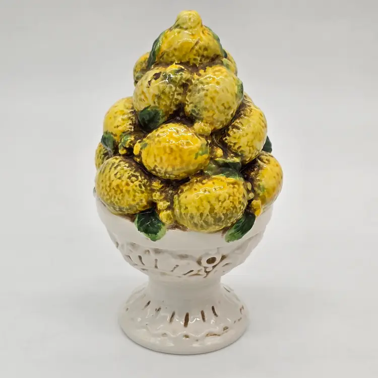 Vintage Italian Majolica Lemon Topiary Basket Ceramic 9.5"