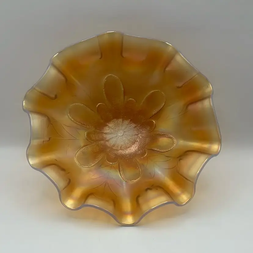 Antique Dugan Peach Opalescent Bowl, 8” In Diameter