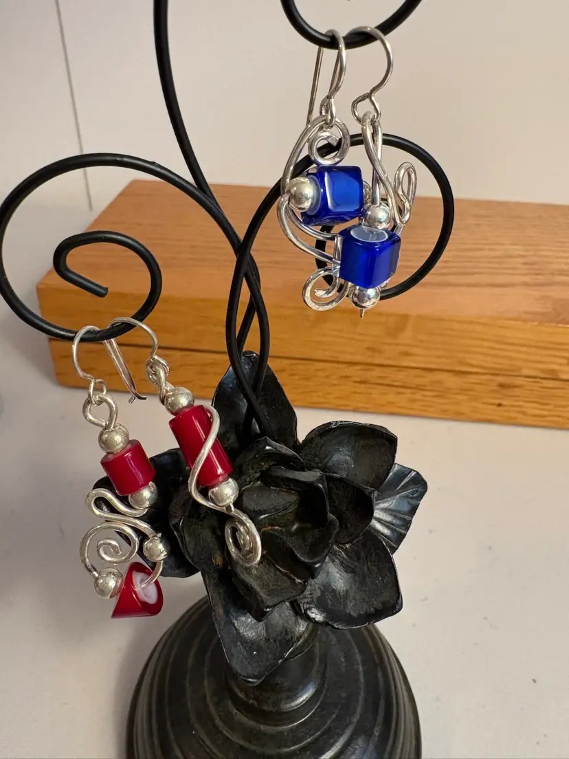 Two Pairs Of Sterling And Glass Earrings