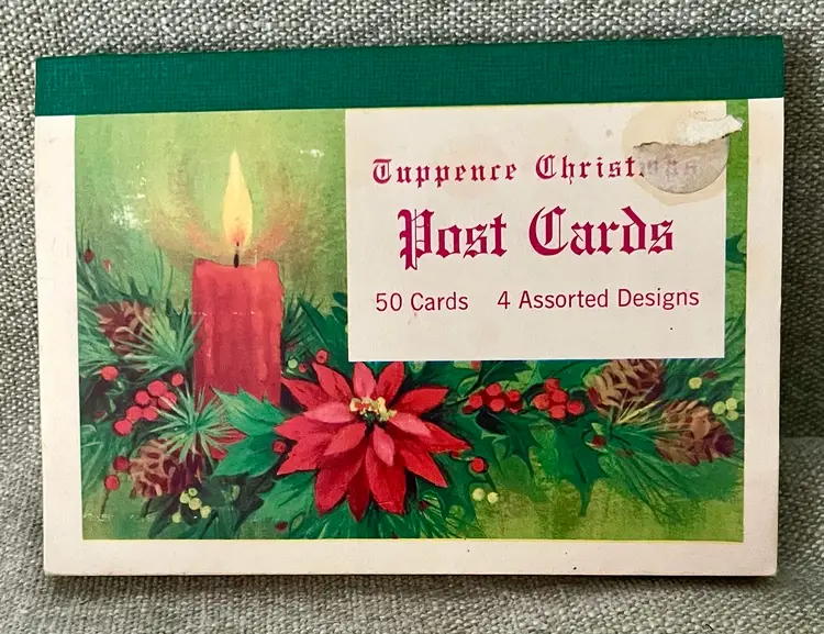 MCM Christmas Color Graphic Postcards Pink Bells Poinsettia Rural Tree Trek Hunt