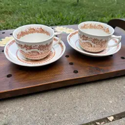Set Of 2 Furnivals Quail Brown Made In England Tea Cups And Saucer Ironstone