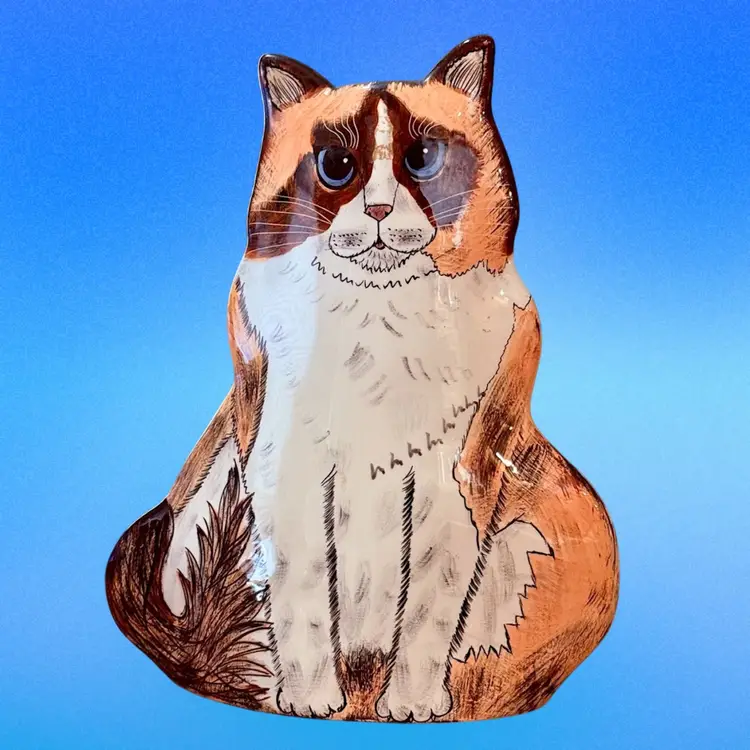 Vintage “Ragdoll” Cats By Nina Cat Vase by Nina Lyman Blue Eyed Orange Cat