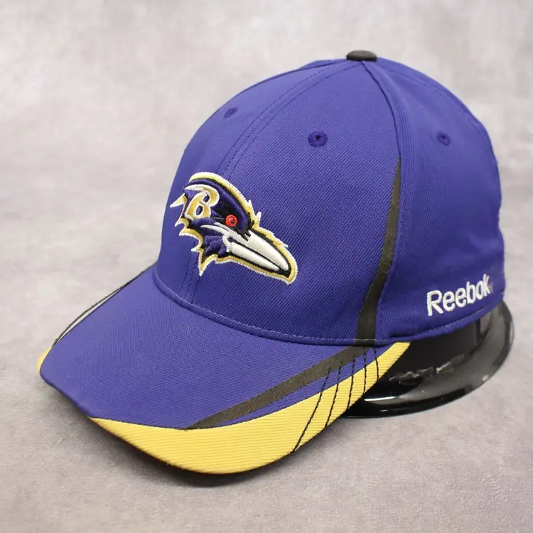 Reebok Baltimore Ravens Flexfit Cap NFL Onfield Equipment L/XL Purple & Yellow