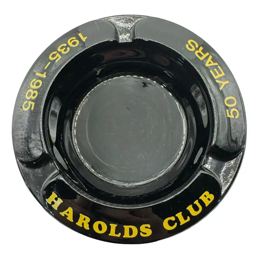 Vintage Harolds Club Casino Reno Nevada Glass Ashtray Black 50th Anniversary 4”