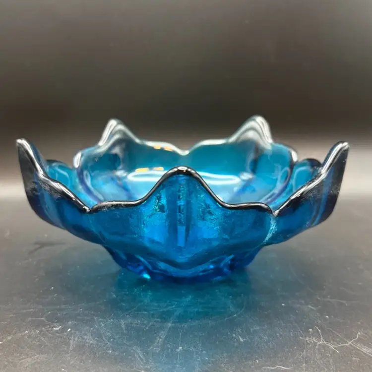 Vintage Viking Glass Cobalt Blue Lotus Flower Dish
