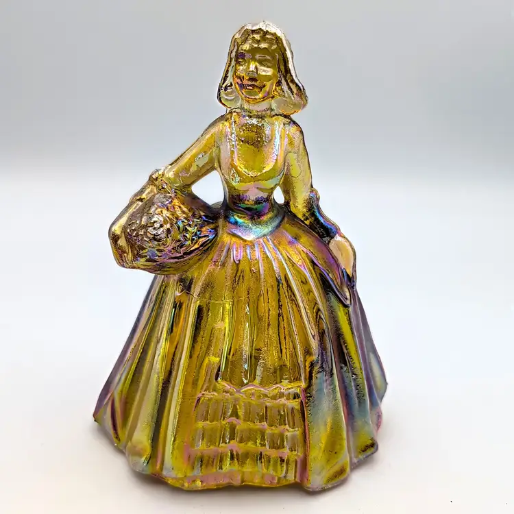 Vtg Wheaten Iridescent Yellow Carnival Colonial Lady with Basket Glass Figurine