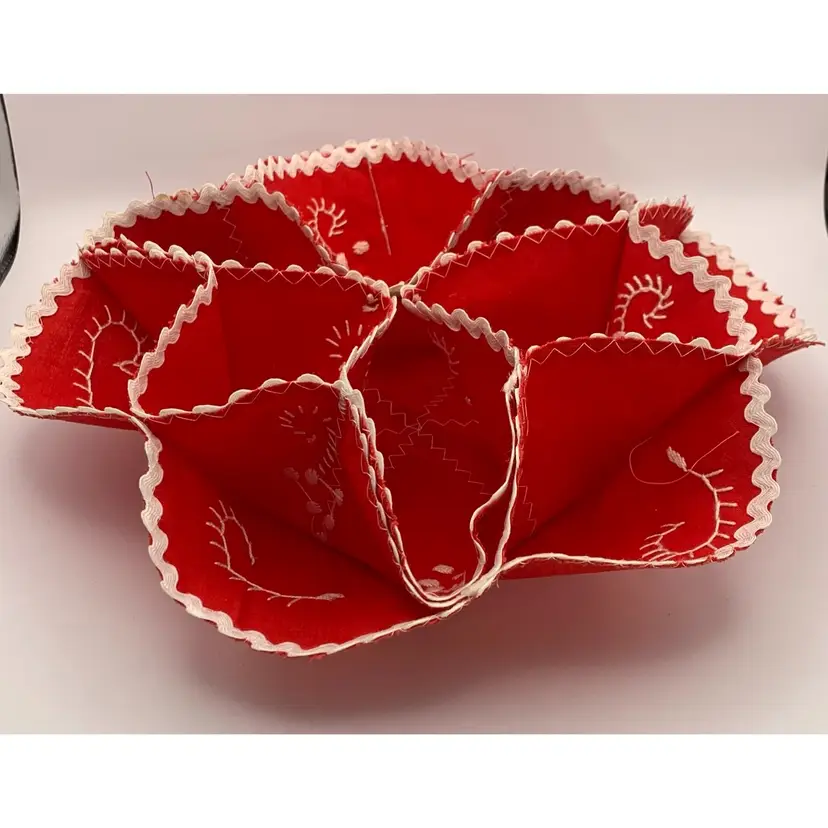 VTG Hand Made Sewn Fabric Bread Roll Warmer With Embroidery And Bric-A-Brac Details.