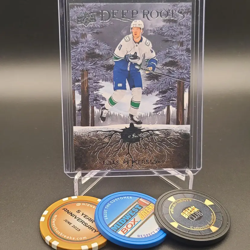 2023-24 Upper Deck Series 2 Elias Pettersson Deep Roots Insert Card # DR-47 - Vancouver Canucks Hockey Card