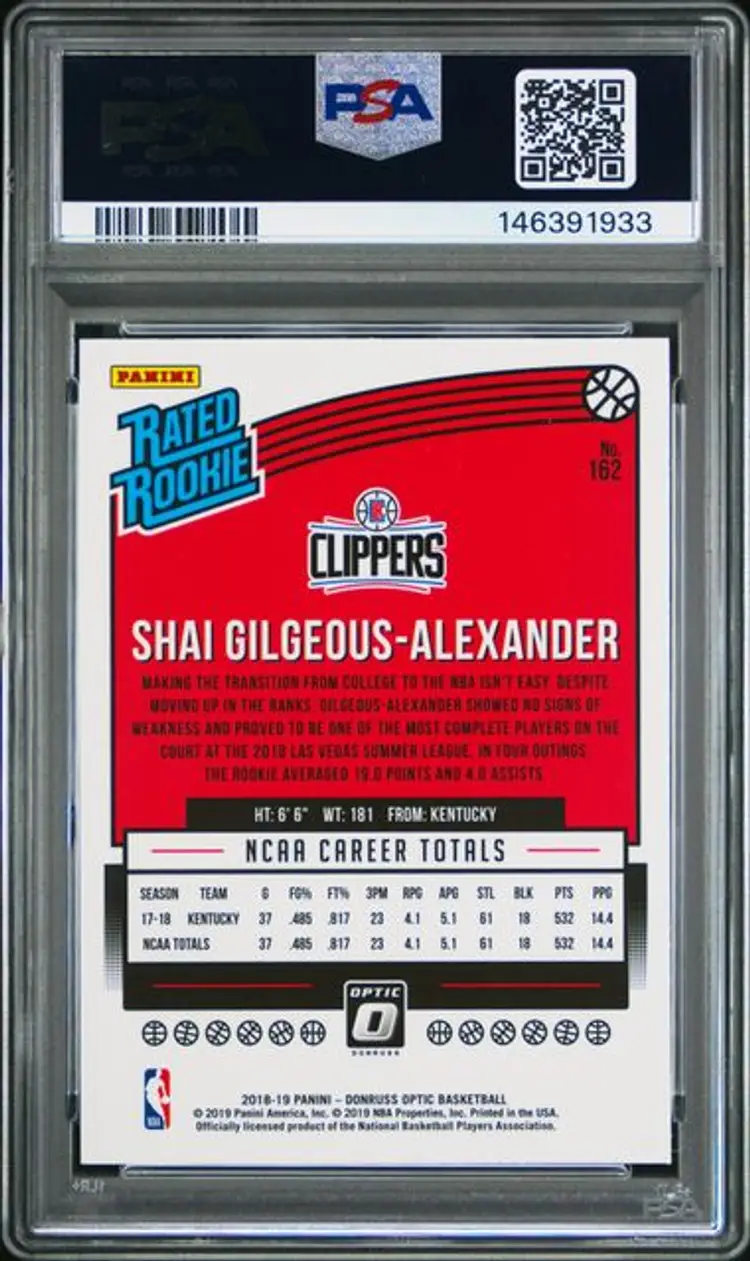 2018 PANINI DONRUSS OPTIC 162 SHAI GILGEOUS-ALEXANDER PSA 9