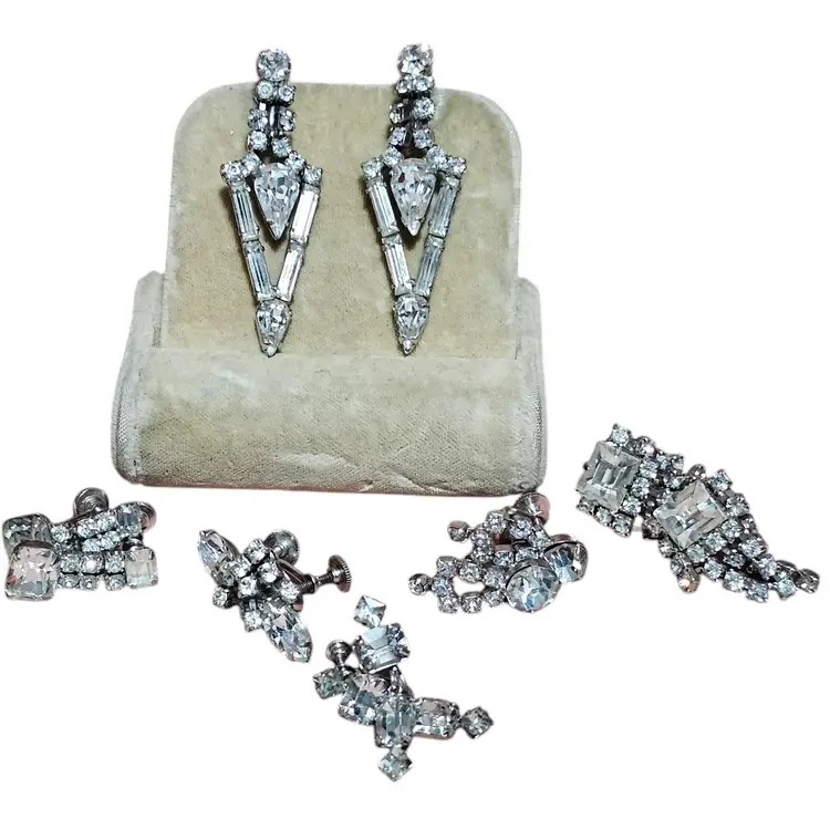 6 Pairs White Faceted Rhinestone Statement Screwback Earrings!!!!