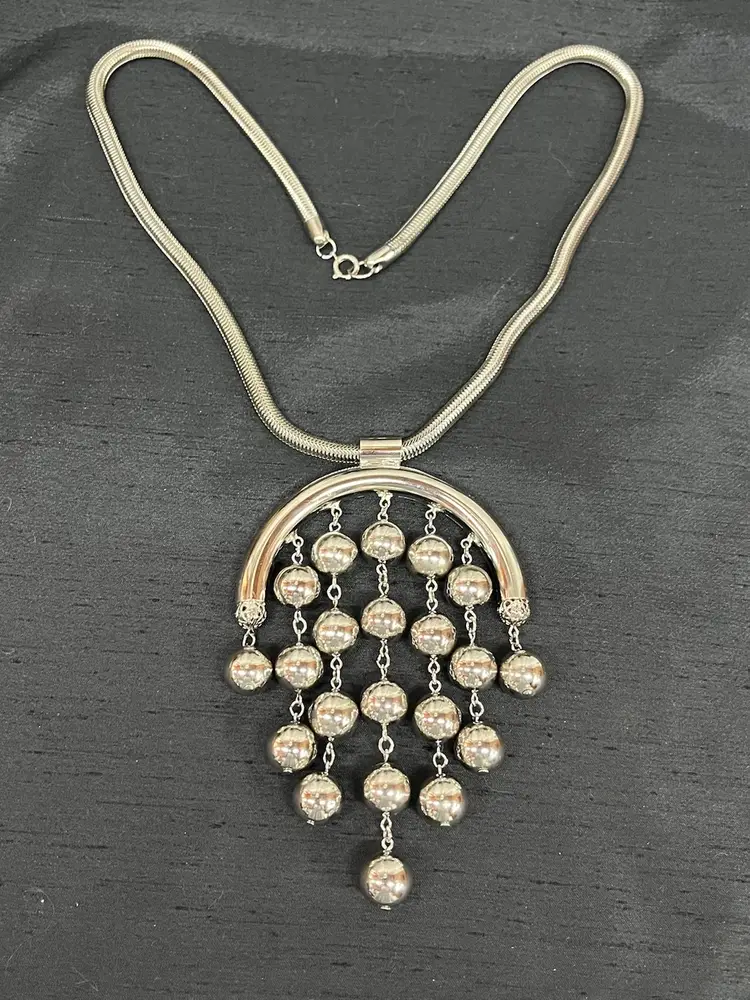 #01 - MCM Silver Tone Modernist Statement Necklace