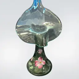 Fenton Jack In The Pulpit Sea Mist Green hand-painted floral art glass vase. "VINING GARDEN" FLORAL JIP **1991 #1556 FP Signed S. Bryan