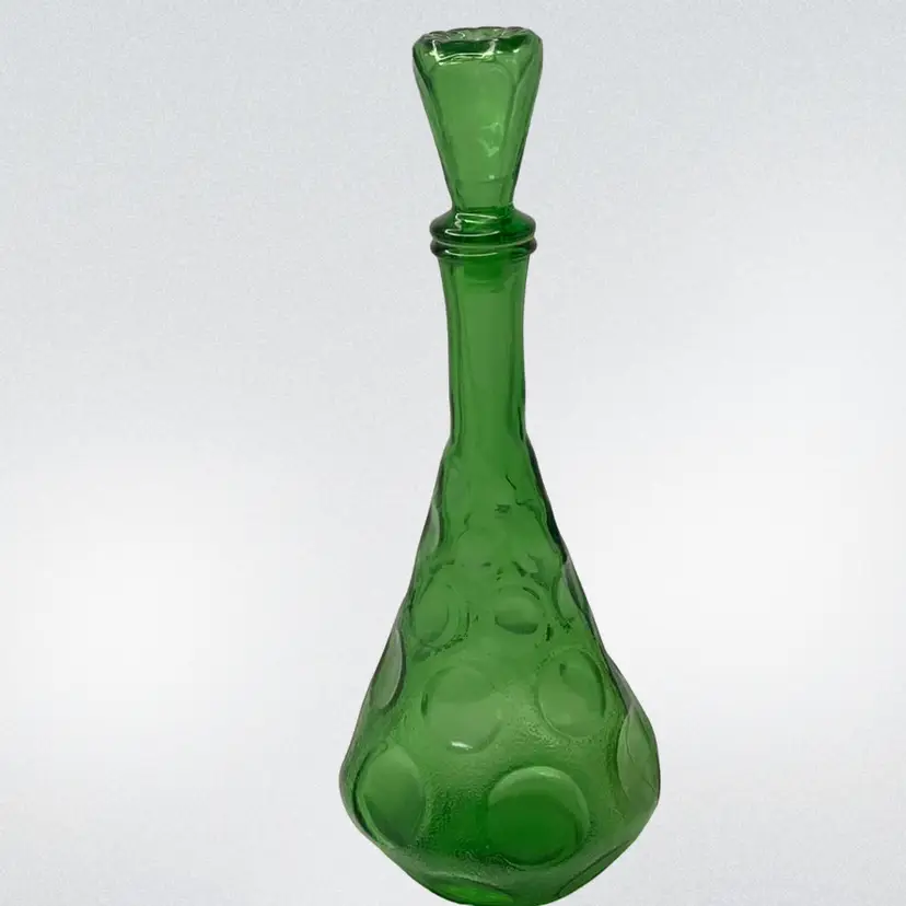 Empoli Green Glass Genie Bottle VTG Decanter W/stopper 14" x6"