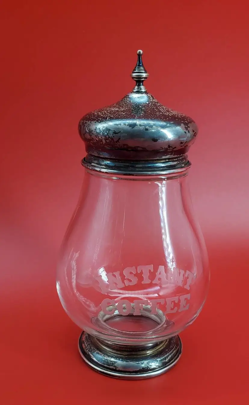 1880's Antique Sterling and Etched Glass Instant Coffee Jar Frank Whiting