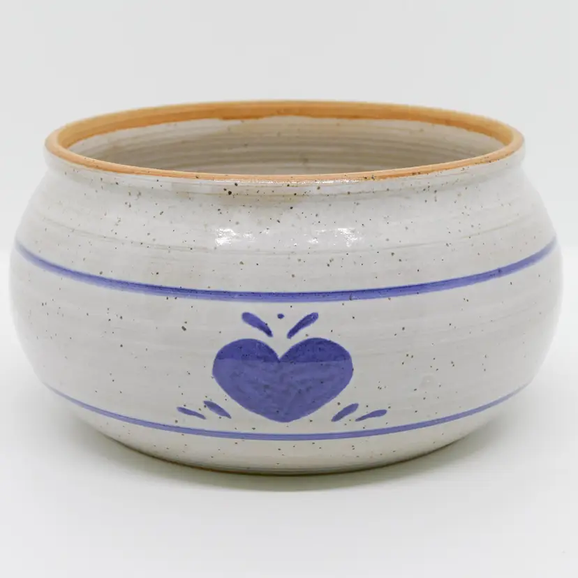 Vintage Handmade Bowl Studio Art Pottery Water Signed Country Folk Cottagecore Heart