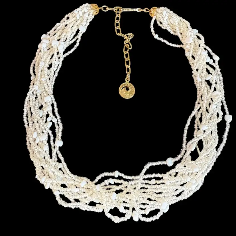 Lisnett Multi Strand White Seed Bead Chocker Necklace 16”