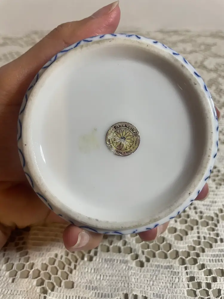 Takahashi Sometsuke Porcelain Blue & White Lidded Trinket Box Made In Japan