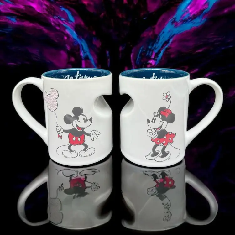 Disney Mickey & Minnie Mouse His & Hers Mug Set Je Taime Ceramic Heart Vintage