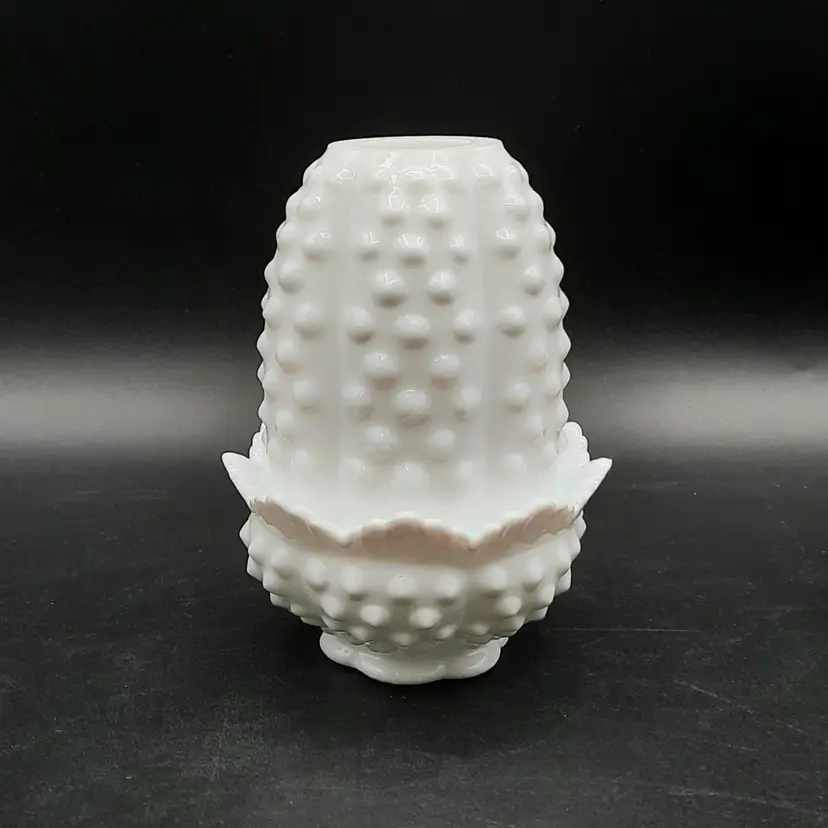 Vintage White Milk Glass Hobnail Fairy Lamp