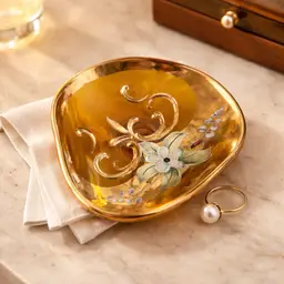 Vintage Bohemian Glass Trinket Dish - Amber 3.25"