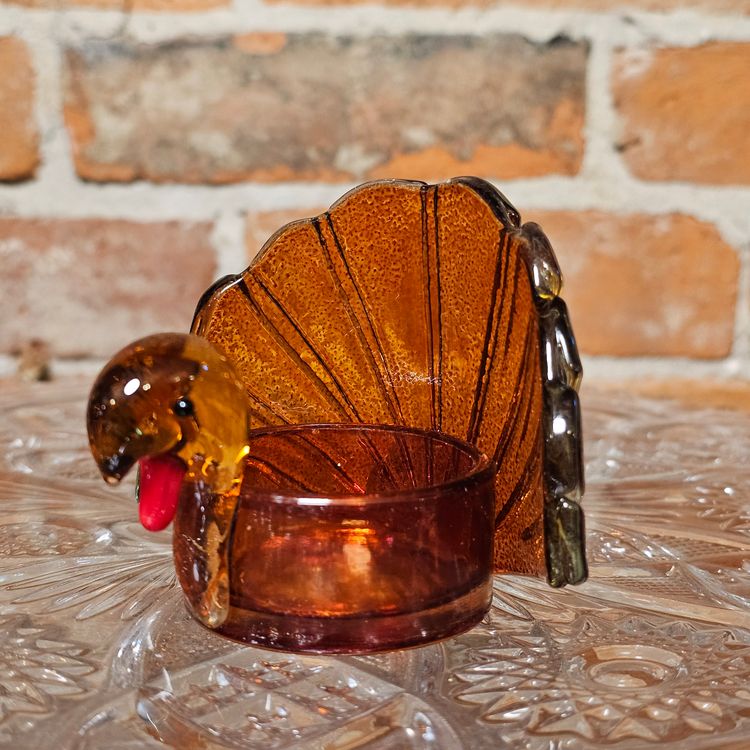 Vintage Art Glass Thanksgiving Turkey Candle Holder