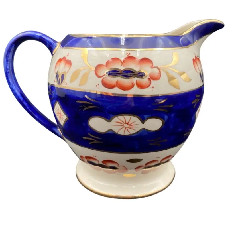 Vintage MCM Sadler (England) Porcelain Pitcher, Imari, Hand-Painted Cobalt/Gold/Red, #242
